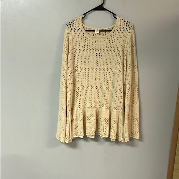 Cream Crochet Crew Neck Sweater - Picture 1 of 4